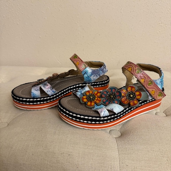 L'ATISTE Shoes - L'ATISTE Multicolor Floral Platform Sandals - Blue, Orange, Pink